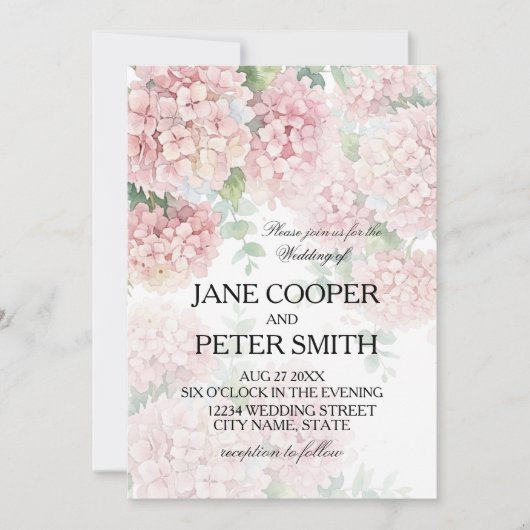 Hydrangeas pastel pink colours. Wedding Invitation Kaart (Voorkant)