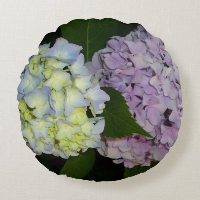 Hydrangeas Rond Kussen (Voorkant)