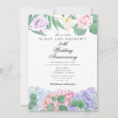 Hydrangeas Roses Wedding Anniversary Invitations Kaart (Voorkant)
