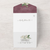 Hydrangeas String Lights Burgundy Red Wedding RSVP All In One Uitnodiging (Buitenkant)