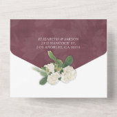 Hydrangeas String Lights Burgundy Red Wedding RSVP All In One Uitnodiging (Achterkant)