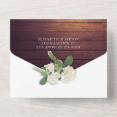 Hydrangeas String Lights Rustic Wood Wedding RSVP All In One Uitnodiging (Achterkant)