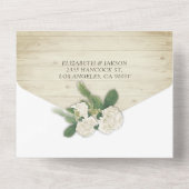 Hydrangeas String Lights Rustic Wood Wedding RSVP All In One Uitnodiging (Achterkant)