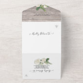 Hydrangeas String Lights Rustic Wood Wedding RSVP All In One Uitnodiging (Buitenkant)