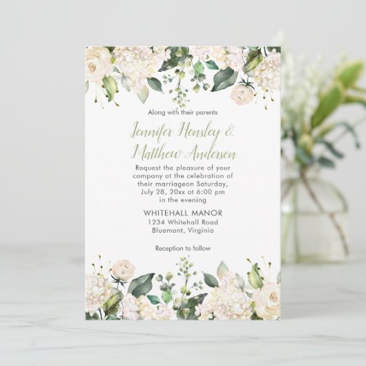 Hydrangée blanche Faire-part de mariage verdoyant (Debout devant)