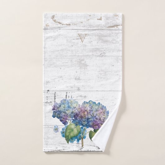 Hydrangée Bleue Rustique Blooms Bois Nom Monogramm (Serviette à main)