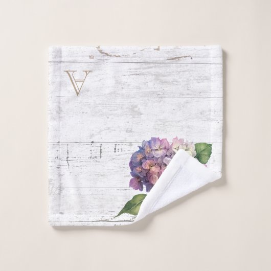 Hydrangée Bleue Rustique Blooms Bois Nom Monogramm (Gant de toilette)