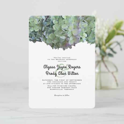 Hydrangée Florale Verte Faire-part de mariage (Debout devant)