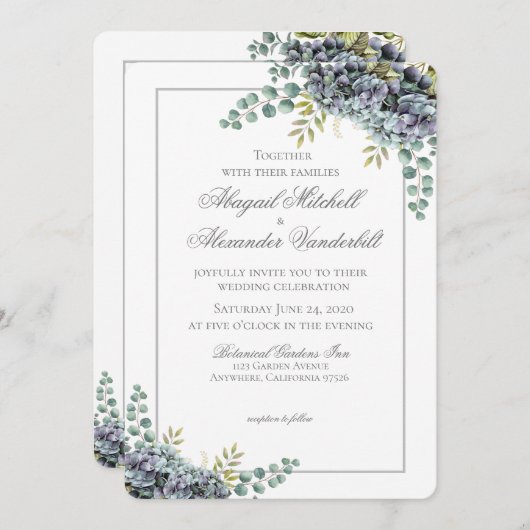 Hydrangée pourrie Eucalyptus Faire-part de mariage (Devant / Derrière)