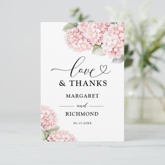 Hydrangée rose pâle Carte de remerciements Mariage (Debout devant)