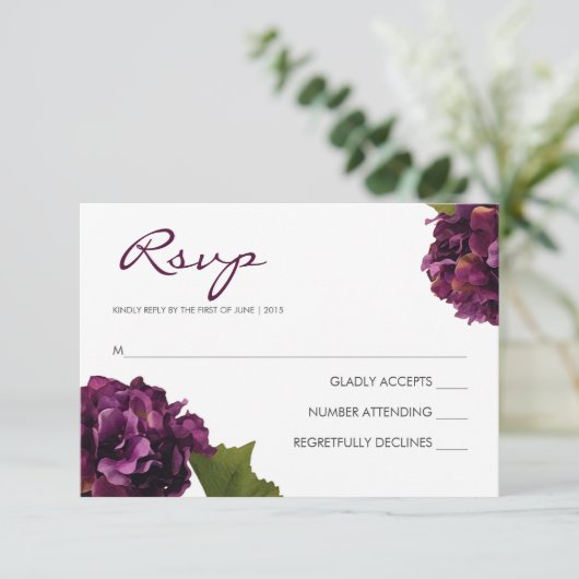 Hydrangée violette - Carte de réponse RSVP (Debout devant)