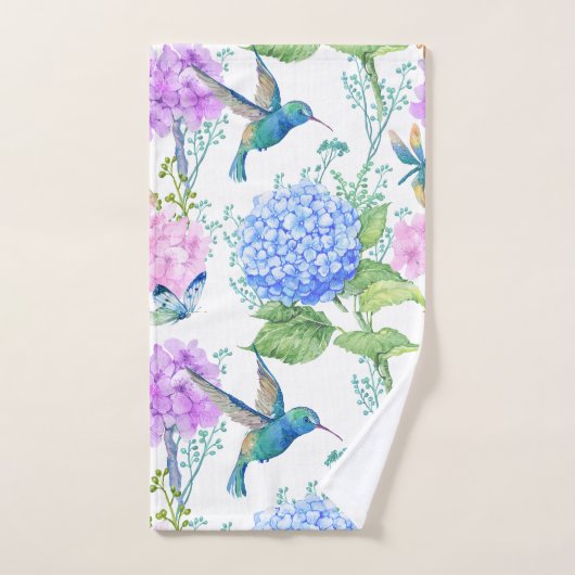 Hydrangées Bleues Et Colibris (Serviette à main)