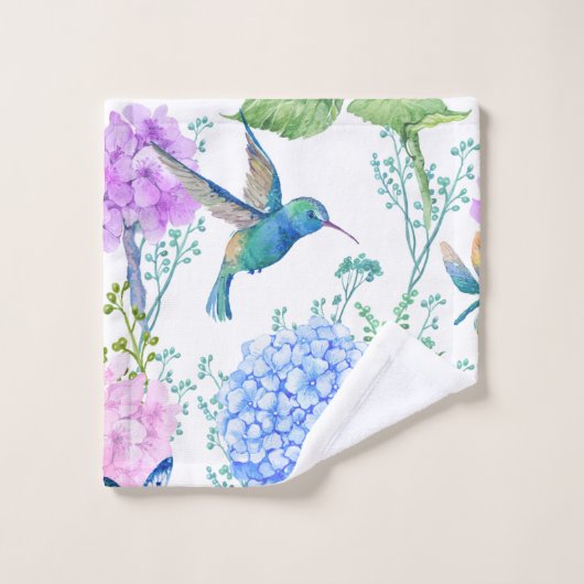Hydrangées Bleues Et Colibris (Gant de toilette)
