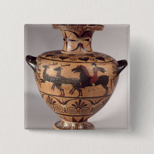 Hydria, jachtplaats, Archaisch Grieks, zwart figuu Vierkante Button 5,1 Cm