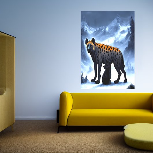 Hyena dans la montagne enneigée | AI Art Poster