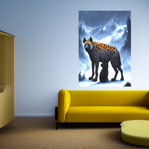 Hyena in de sneeuwberg AI Art Poster