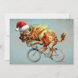 Hyena op de fiets met Santa Hat Feestdagenkaart