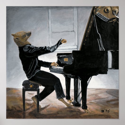 Hyena Piano Music Player Fantasy Wall Art Afdrukke Poster (Voorkant)