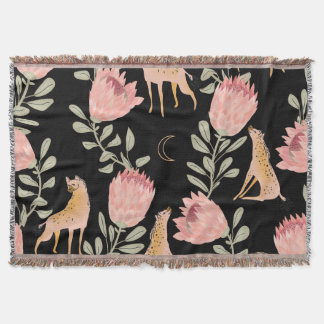 Hyena & Protea: donker  patroon Deken