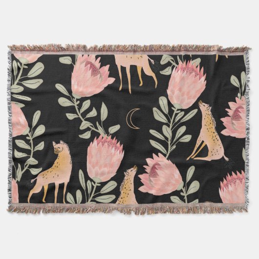 Hyena & Protea: donker  patroon Deken (Voorkant)