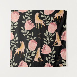 Hyena & Protea: donker  patroon Wandkleed