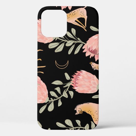 Hyena & Protea: zwarte achtergrond naadloos Case-Mate iPhone Case (Achterkant)