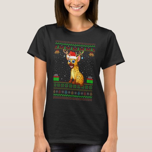 Hyena Santa Hat Matching Ugly Hyena Kerstmis T-shirt (Voorkant)
