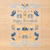 Hygge Blue | Gele unieke Happy Hanukkah Acryl Uitnodigingen (Voorkant)