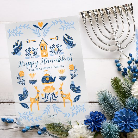 Hygge Blue | Gele unieke Happy Hanukkah Acryl Uitnodigingen