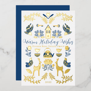 Hygge Blue   Gele unieke woekervakantiewenk Folie Feestdagenkaart