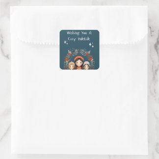 Hygge Christmas Moeder & Dochters krans Vierkante Sticker