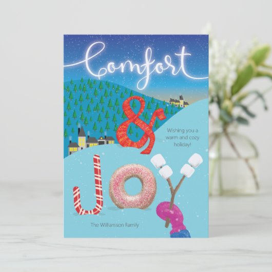 Hygge Comfort en Vrolijkheid Geïllustreerde Kerstt Kaart (Staand voorkant)