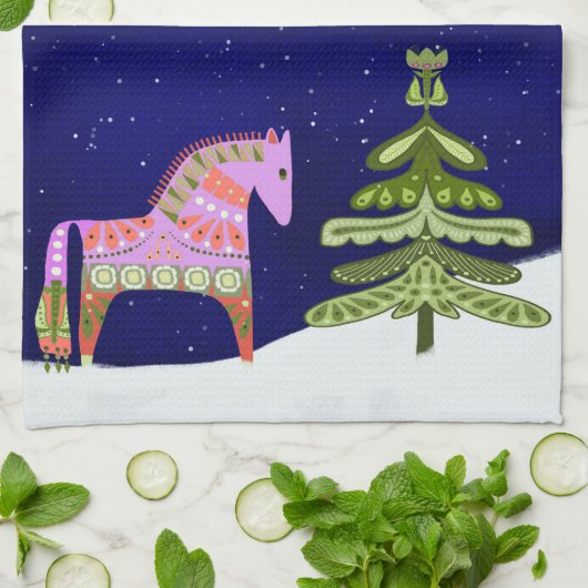 Hygge Horse Winter Scène Cuisine Thé Serviette (Plié)