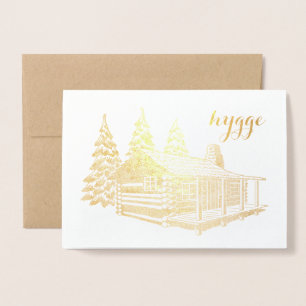 Hygge hut in de bossen gouden folie kaarten