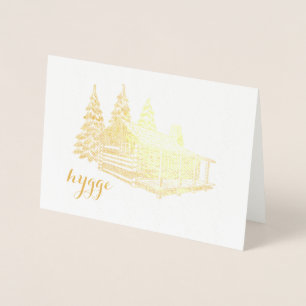 Hygge hut in de bossen gouden folie kaarten