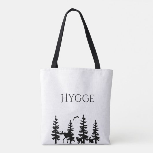 Hygge met cartoonbomen en -dieren in zwart tote bag (Achterkant)