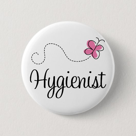Hygienist voor roze vlinder ronde button 5,7 cm (Voorkant)