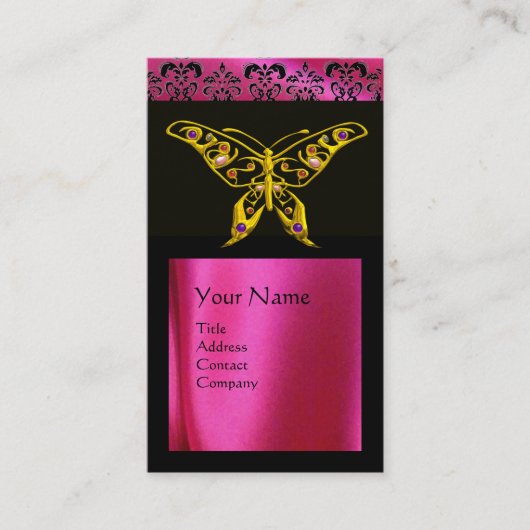 HYPER BUTTERFLY BLACK PINK FUCHSIA SILK DAMASK VISITEKAARTJE (Voorkant)