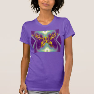 HYPER BUTTERFLY, Paarse groene fractaalgolven T-shirt