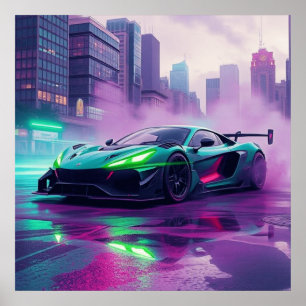 Hyper Car dans Neon et Smoke Wall Art Poster