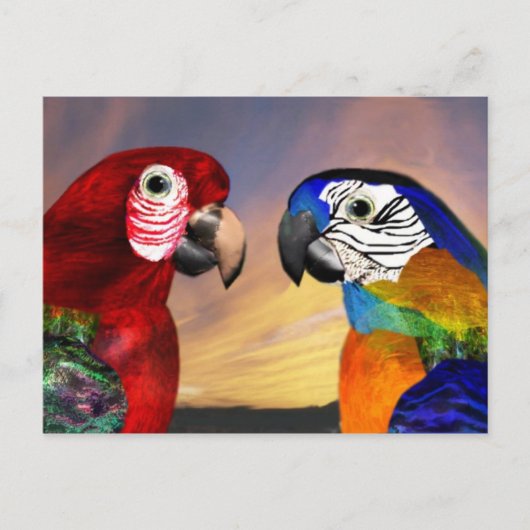 HYPER DELEN / RODE EN BLAUWE ARA BRIEFKAART (Voorkant)