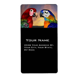 HYPER DELEN / RODE EN BLAUWE ARA ETIKET