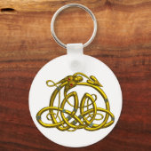 HYPER DRAGON Gold Celtic knots in witte Sleutelhan Sleutelhanger (Voorkant)