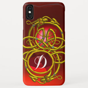 HYPER DRAGONS, GOLD CELTIC KNOPT Red Ruby Monogram iPhone XS Max Hoesje