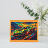 hyper gestileerde raceauto briefkaart (Staand voorkant)