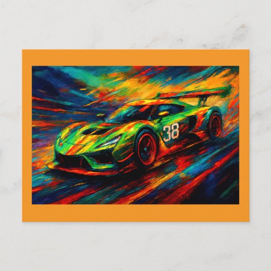hyper gestileerde raceauto briefkaart (Voorkant)