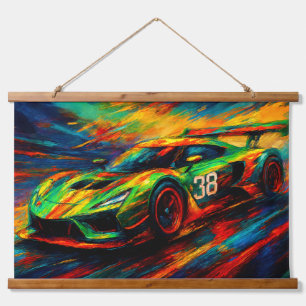 hyper gestileerde raceauto hangend wandkleed