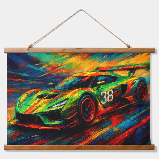 hyper gestileerde raceauto hangend wandkleed (Voorkant)