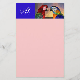 HYPER PAPEGAAIEN / RODE EN BLAUWE ARA ROZE MONOGR BRIEFPAPIER