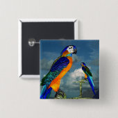 HYPER PARROTS/BLAUWE ARA VIERKANTE BUTTON 5,1 CM (Voorkant /achterkant)